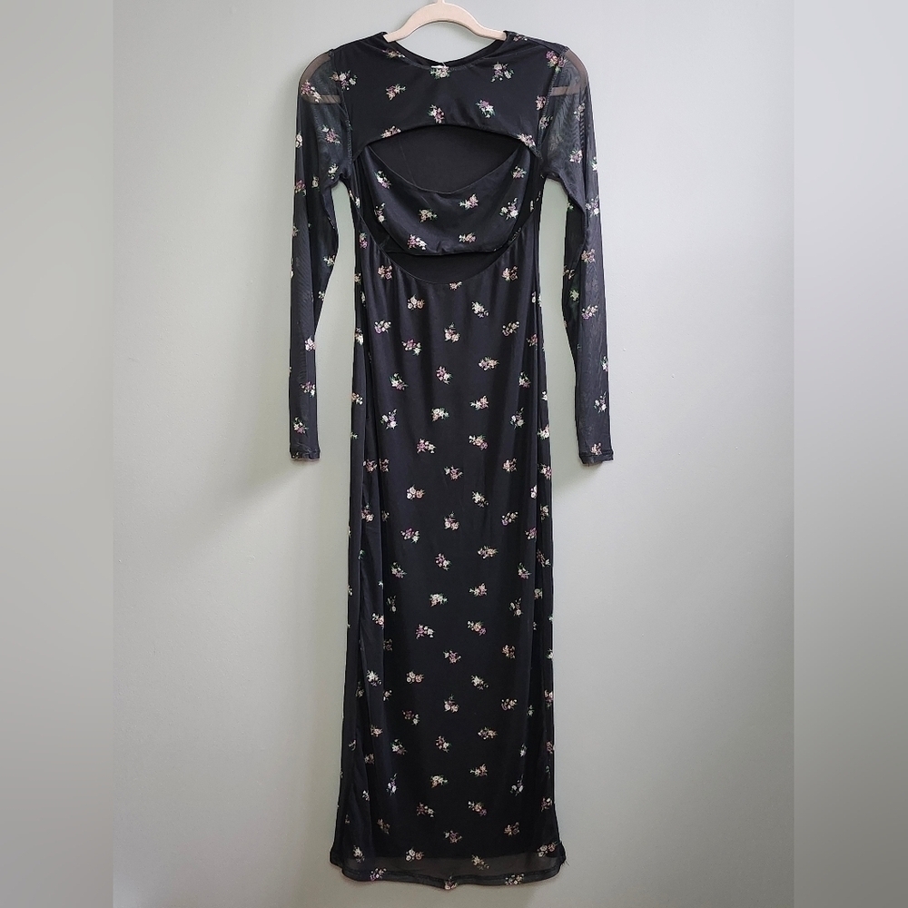 NWT AFRM Black mesh floral cutout sheer bodycon maxi dress - Picture 3 of 10